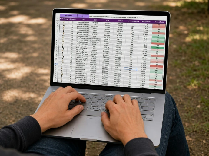 Accountant working on financial data on a laptop